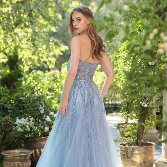 New Champagne Strapless Beads Embellished A-Line Gown w/ Beaded Bodice CD A1491 - Picture 5 of 10